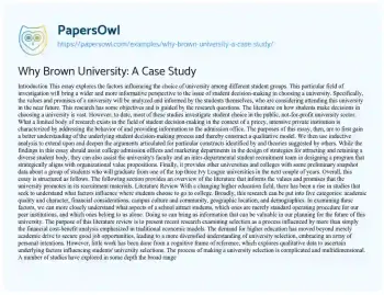 Essay on Why Brown University: a Case Study