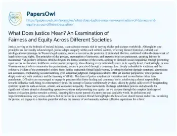 Essay on What does Justice Mean? an Examination of Fairness and Equity Across Different Societies