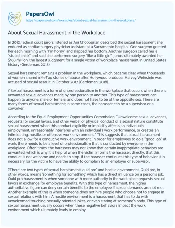 Essay on About Sexual Harassment in the Workplace