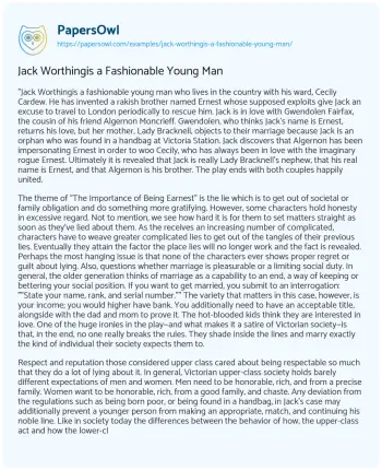 Essay on Jack Worthingis a Fashionable Young Man