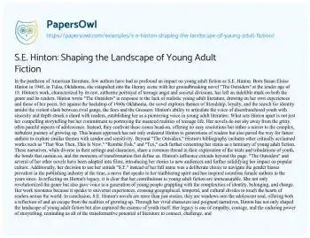 Essay on S.E. Hinton: Shaping the Landscape of Young Adult Fiction