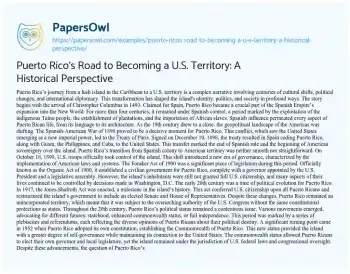 Essay on Puerto Rico’s Road to Becoming a U.S. Territory: a Historical Perspective