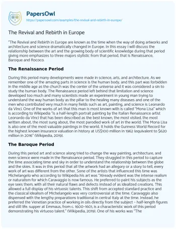 Essay on The Revival and Rebirth in Europe