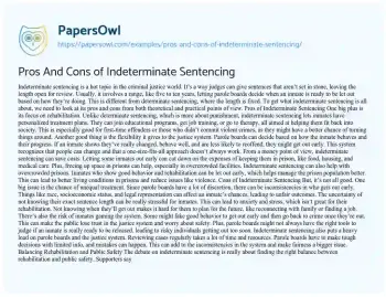 Essay on Pros and Cons of Indeterminate Sentencing