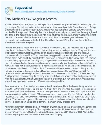 Essay on Tony Kushner’s Play “Angels in America”