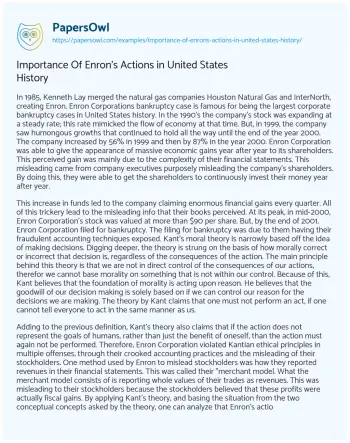 Essay on Importance of Enron’s Actions in United States History