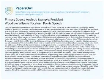 Essay on Primary Source Analysis Example: President Woodrow Wilson’s Fourteen Points Speech