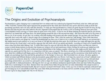 Essay on The Origins and Evolution of Psychoanalysis