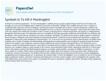 Essay on Symbols in to Kill a Mockingbird