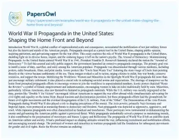 Essay on World War II Propaganda in the United States: Shaping the Home Front and Beyond