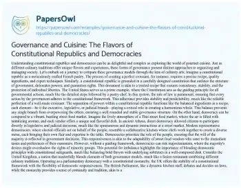 Essay on Governance and Cuisine: the Flavors of Constitutional Republics and Democracies