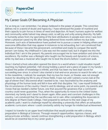 Essay on My Career Goals of Becoming a Physician