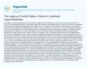 Essay on The Legacy of United States V. Nixon: a Landmark Legal Showdown