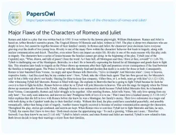 Essay on Major Flaws of the Characters of Romeo and Juliet