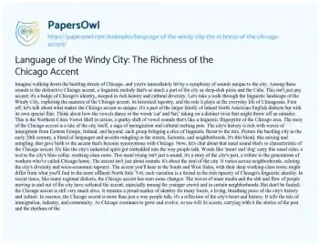 Essay on Language of the Windy City: the Richness of the Chicago Accent