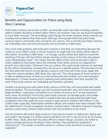 Essay on Benefits and Opportunities for Police Using Body Worn Cameras