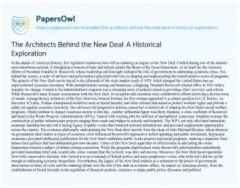 Essay on The Architects Behind the New Deal: a Historical Exploration