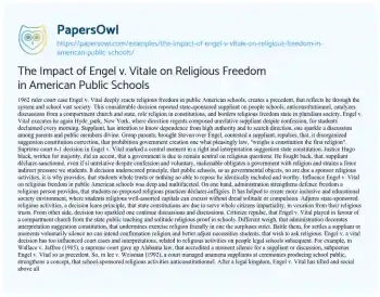 Essay on The Impact of Engel V. Vitale on Religious Freedom in American Public Schools