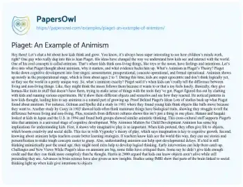 Essay on Piaget: an Example of Animism