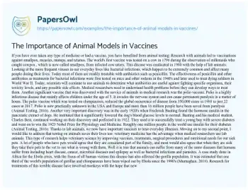 Essay on The Importance of Animal Models in Vaccines