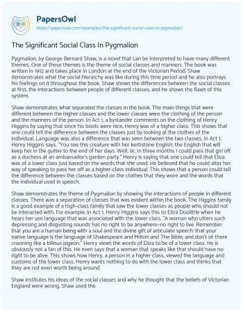 Essay on The Significant Social Class in Pygmalion