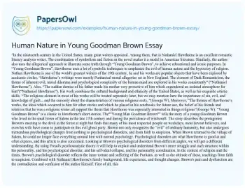 Essay on Human Nature in Young Goodman Brown Essay