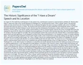 Essay on The Historic Significance of the “I have a Dream” Speech and its Location