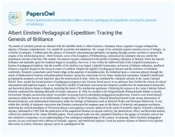 Essay on Albert Einstein Pedagogical Expedition: Tracing the Genesis of Brilliance