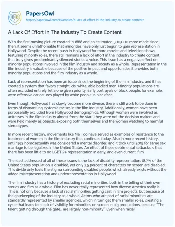 Essay on A Lack of Effort in the Industry to Create Content