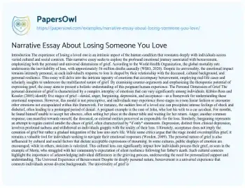 Essay on Narrative Essay about Losing Someone you Love