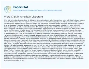 Essay on Word Craft in American Literature