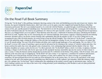 Essay on On the Road Full Book Summary