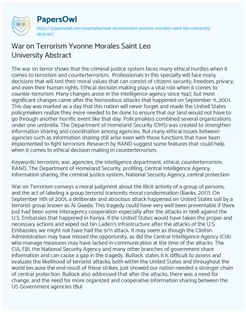 Essay on War on Terrorism Yvonne Morales Saint Leo University Abstract