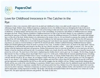 Essay on Love for Childhood Innocence in the Catcher in the Rye