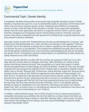 Essay on Controversial Topic : Gender Identity