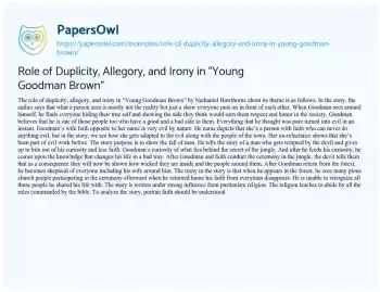 Essay on Duplicity in Young Goodman Brown