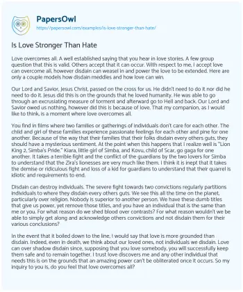 Essay on Is Love Stronger than Hate