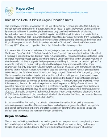 Essay on Role of the Default Bias in Organ Donation Rates