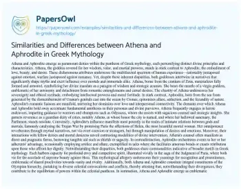 Essay on Similarities and Differences between Athena and Aphrodite in Greek Mythology