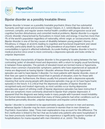 Essay on Bipolar Disorder as a Possibly Treatable Illness