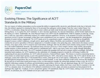 Essay on Evolving Fitness: the Significance of ACFT Standards in the Military