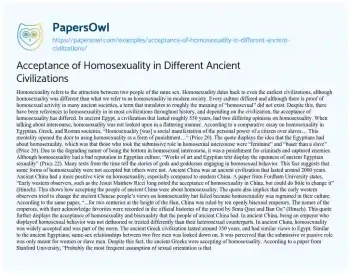 Essay on Acceptance of Homosexuality in Different Ancient Civilizations