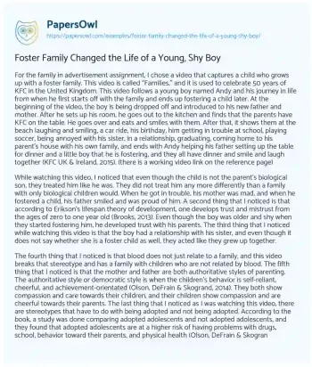 Essay on Foster Family Changed the Life of a Young, Shy Boy