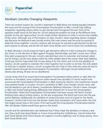 Essay on Abraham Lincolns Changing Viewpoints