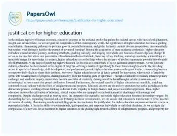 Essay on Justification for Higher Education