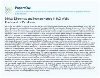 Essay on Ethical Dilemmas and Human Nature in H.G. Wells’ the Island of Dr. Moreau