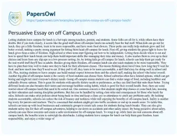 Essay on Persuasive Essay on off Campus Lunch