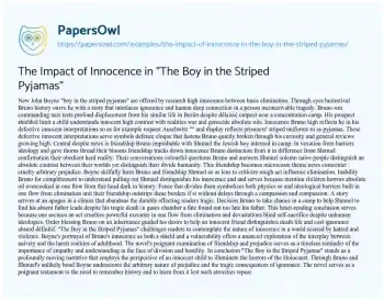 Essay on The Impact of Innocence in “The Boy in the Striped Pyjamas”