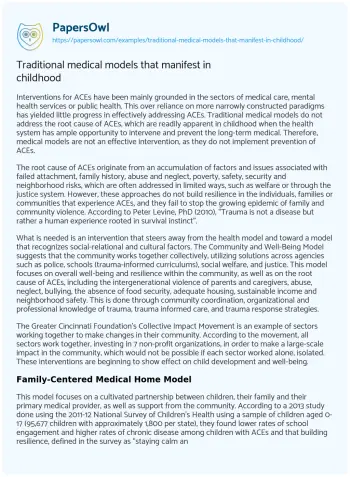 Essay on Traditional Medical Models that Manifest in Childhood