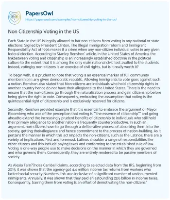 Essay on Non Citizenship Voting in the US